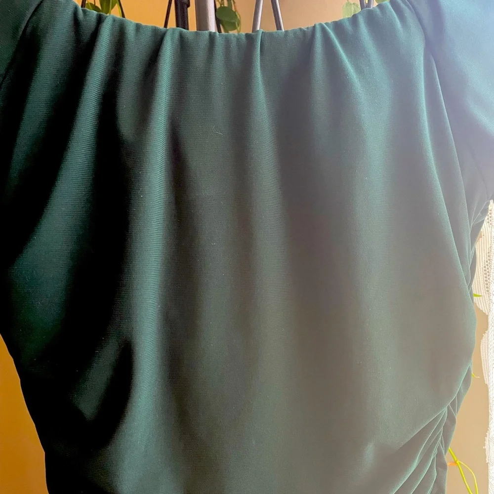 Pin-up Girl PUG Large Off-Shoulder Emerald Green Ruched Midi Dress - Picture 11 of 11
